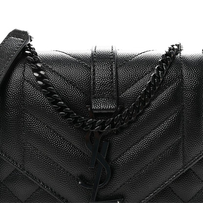 Saint Laurent Grain De Poudre Textured Mixed Matelasse Triquilt Small Monogram Monochrome Satchel Black 7 of 9