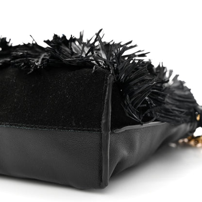 Loewe x HOWLS MOVING CASTLE Calfskin Suede Raffia Mini Flamenco Knot Clutch With Chain Black 10 of 11