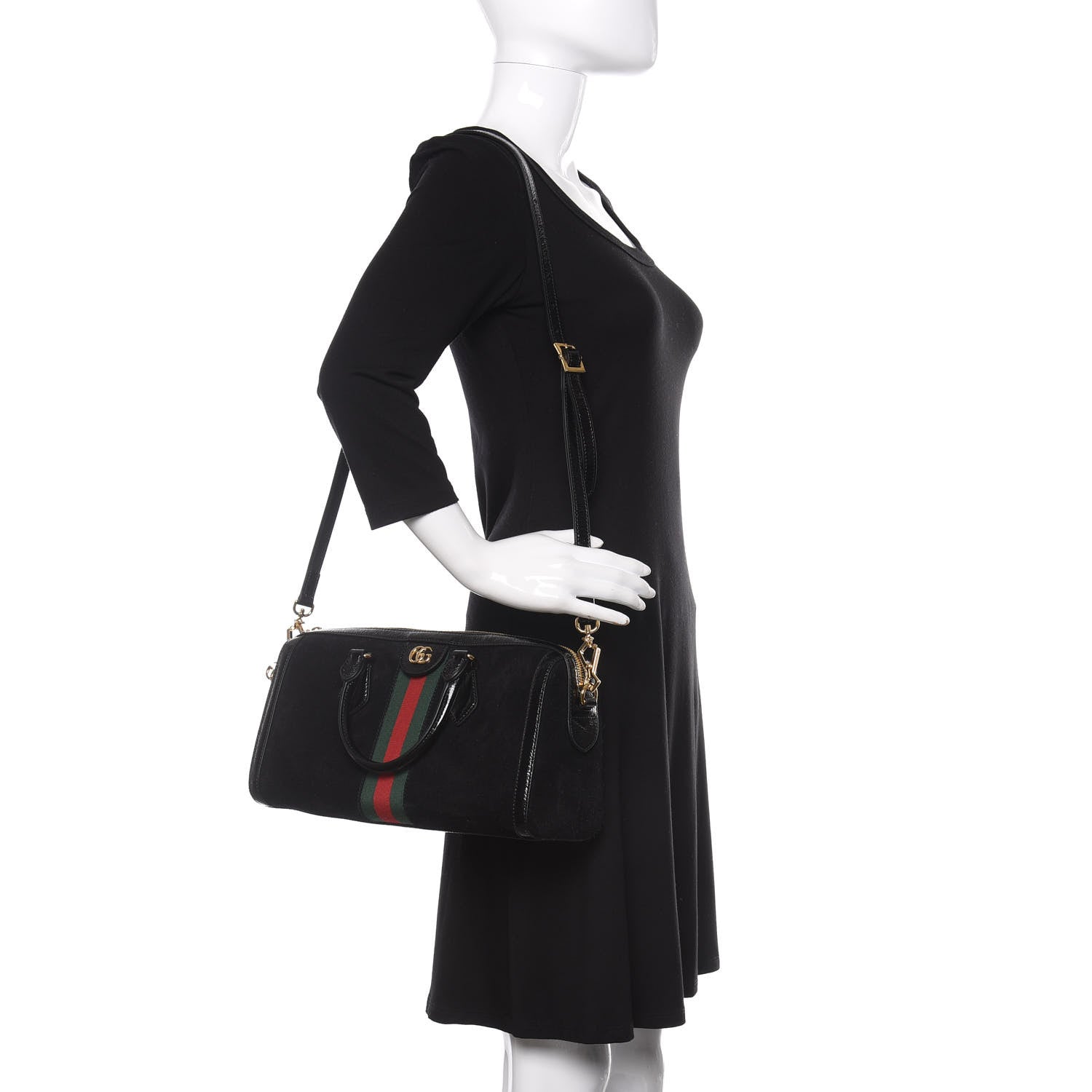 Gucci Suede Patent GG Web Medium Ophidia Boston Black 2 of 12