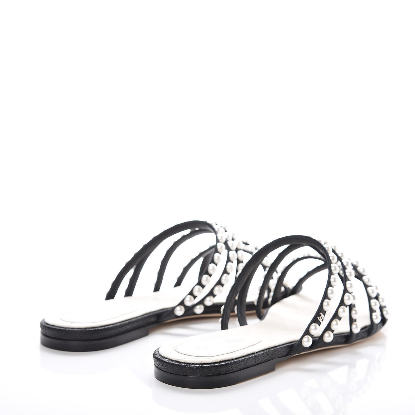 Crackled Lambskin Pearl Mule Sandals 40 Black