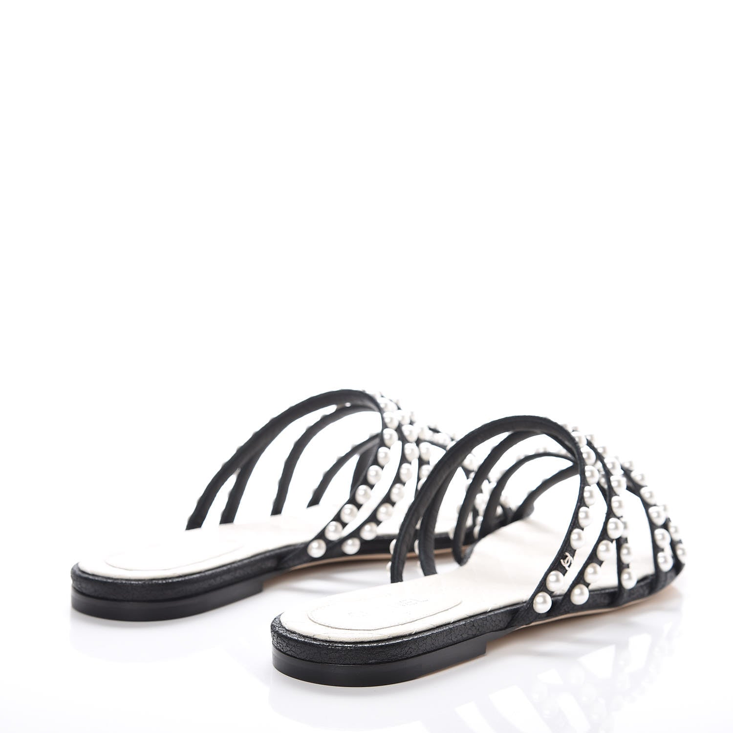 Chanel Crackled Lambskin Pearl Mule Sandals 40 Black 4 of 8