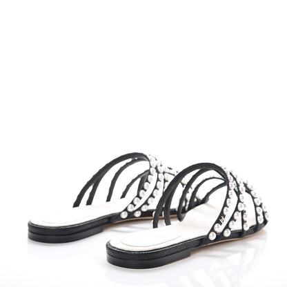 Chanel Crackled Lambskin Pearl Mule Sandals 40 Black 4 of 8