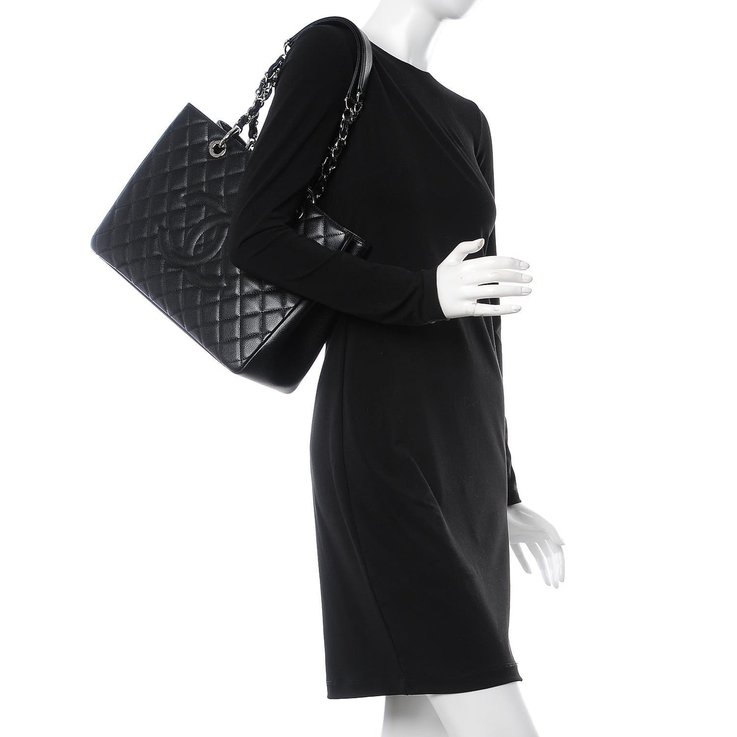 Caviar Quilted Grand Shopping Tote GST Black