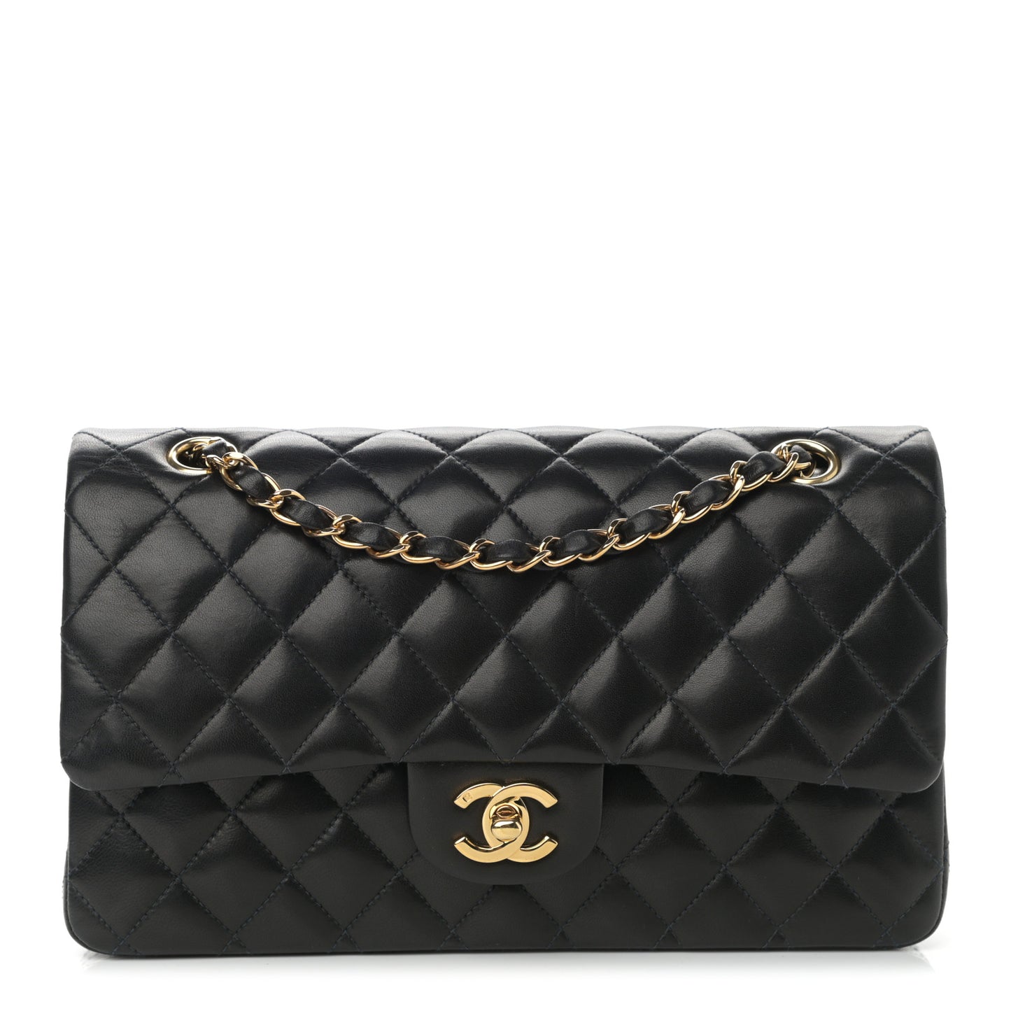 Lambskin Quilted Medium Double Flap Black