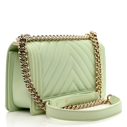 Chanel Caviar Chevron Quilted Medium Boy Flap Light Green 3 of 10