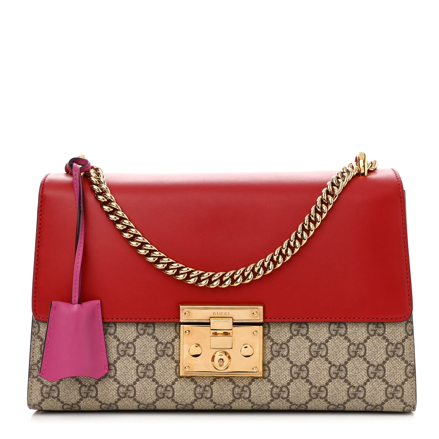 GG Supreme Monogram Calfskin Medium Padlock Shoulder Bag Beige Hibiscus Red New Rosette