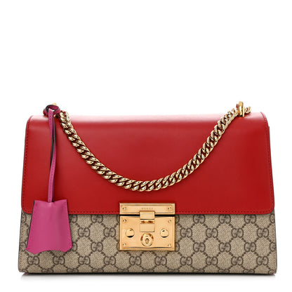Gucci GG Supreme Monogram Calfskin Medium Padlock Shoulder Bag Beige Hibiscus Red New Rosette 1 of 10