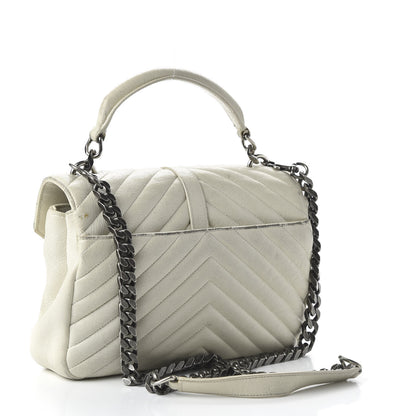 Saint Laurent Sheepskin Matelasse Chevron Monogram Medium College Bag Dove White 3 of 17