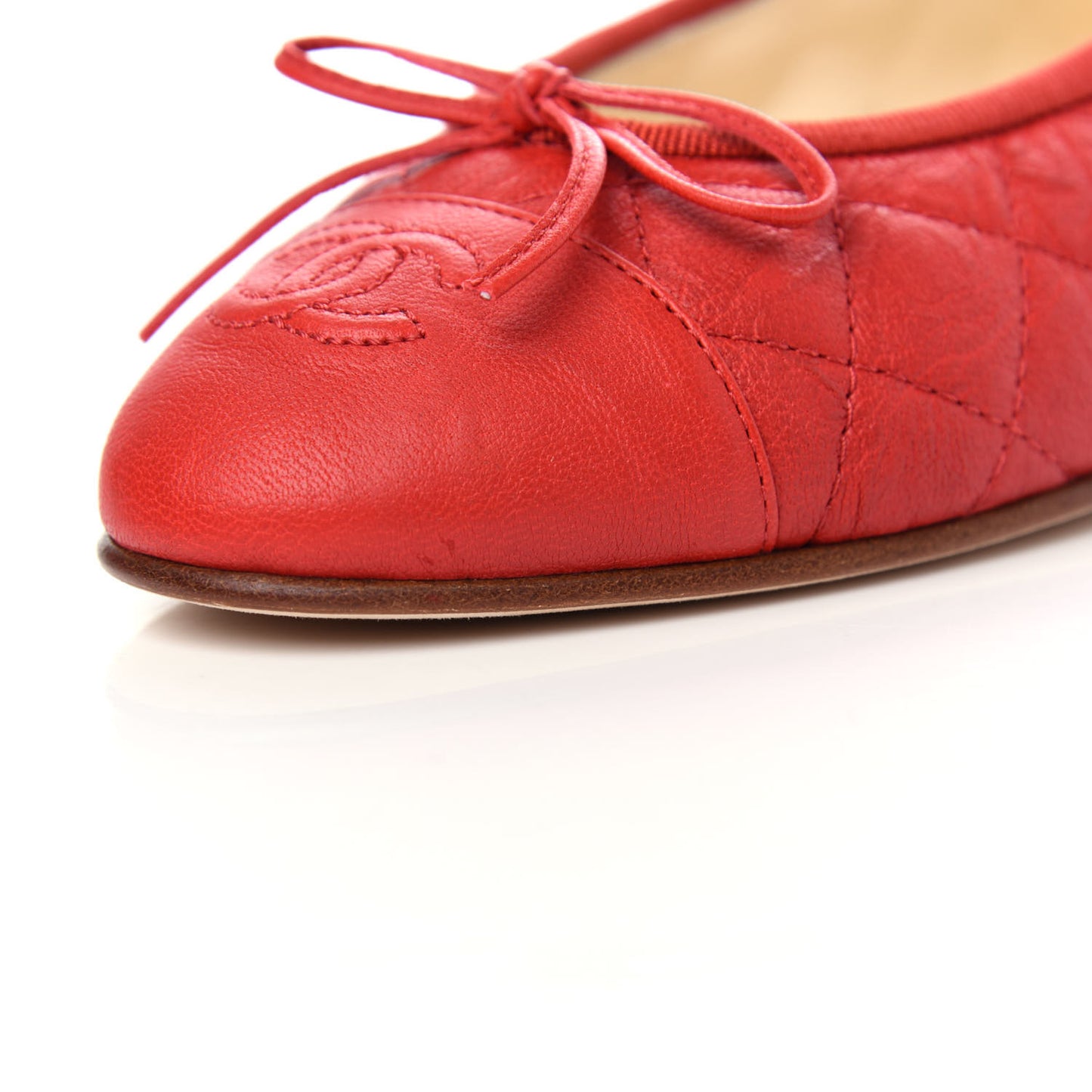 Aged Calfskin Quilted CC Cap Toe Ballerina Flats 36 Red