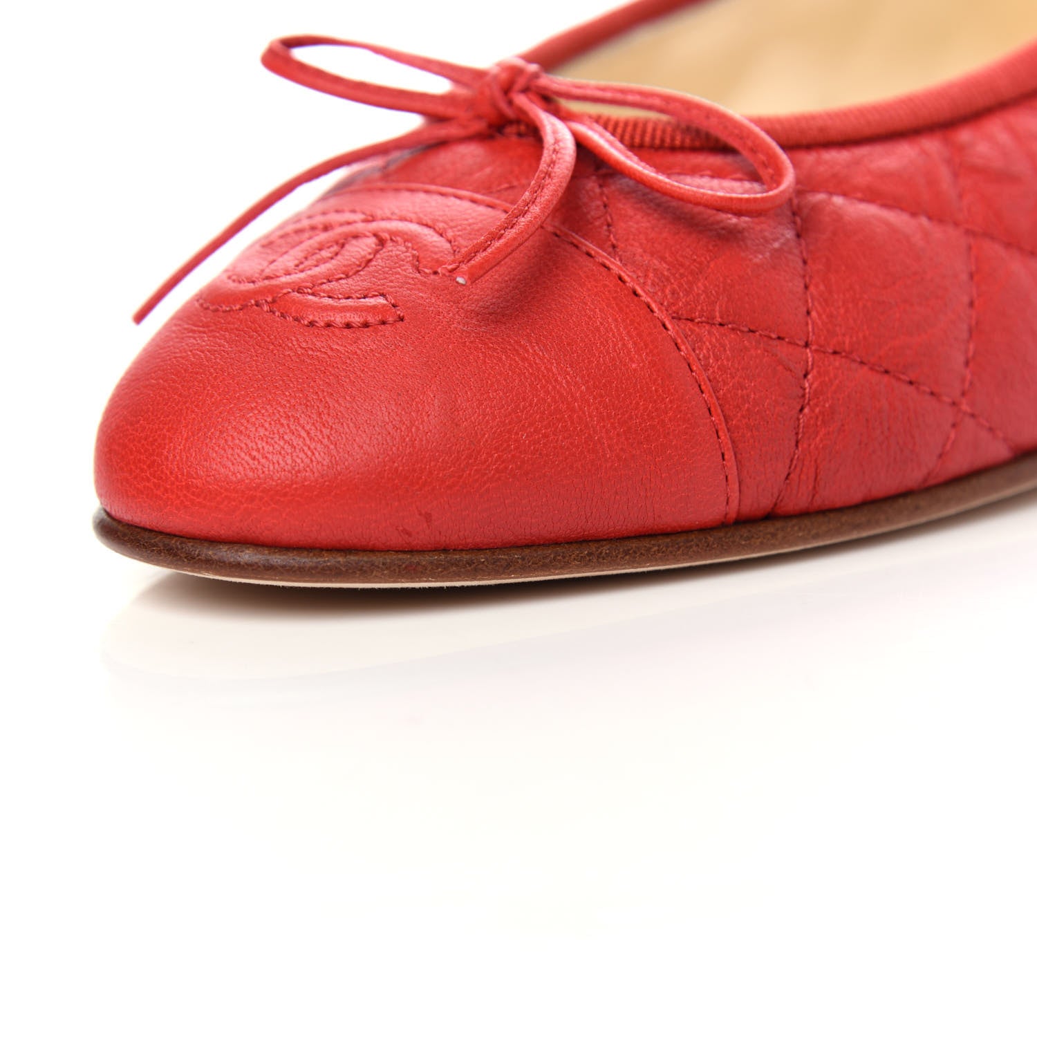 Chanel Aged Calfskin Quilted CC Cap Toe Ballerina Flats 36 Red 12 of 13