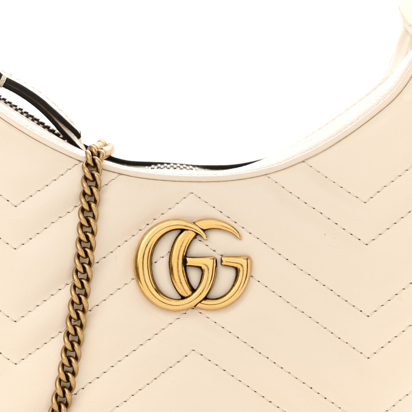 Calfskin Matelasse Chevron Mini GG Marmont Half Moon Hobo Mystic White