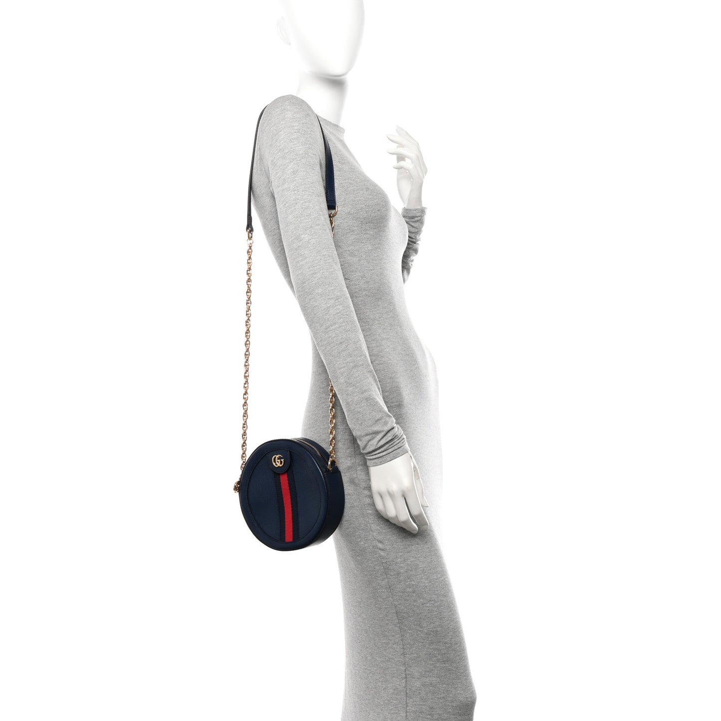 Soft Textured Calfskin Web Mini Ophidia Round Shoulder Bag Blue Agata