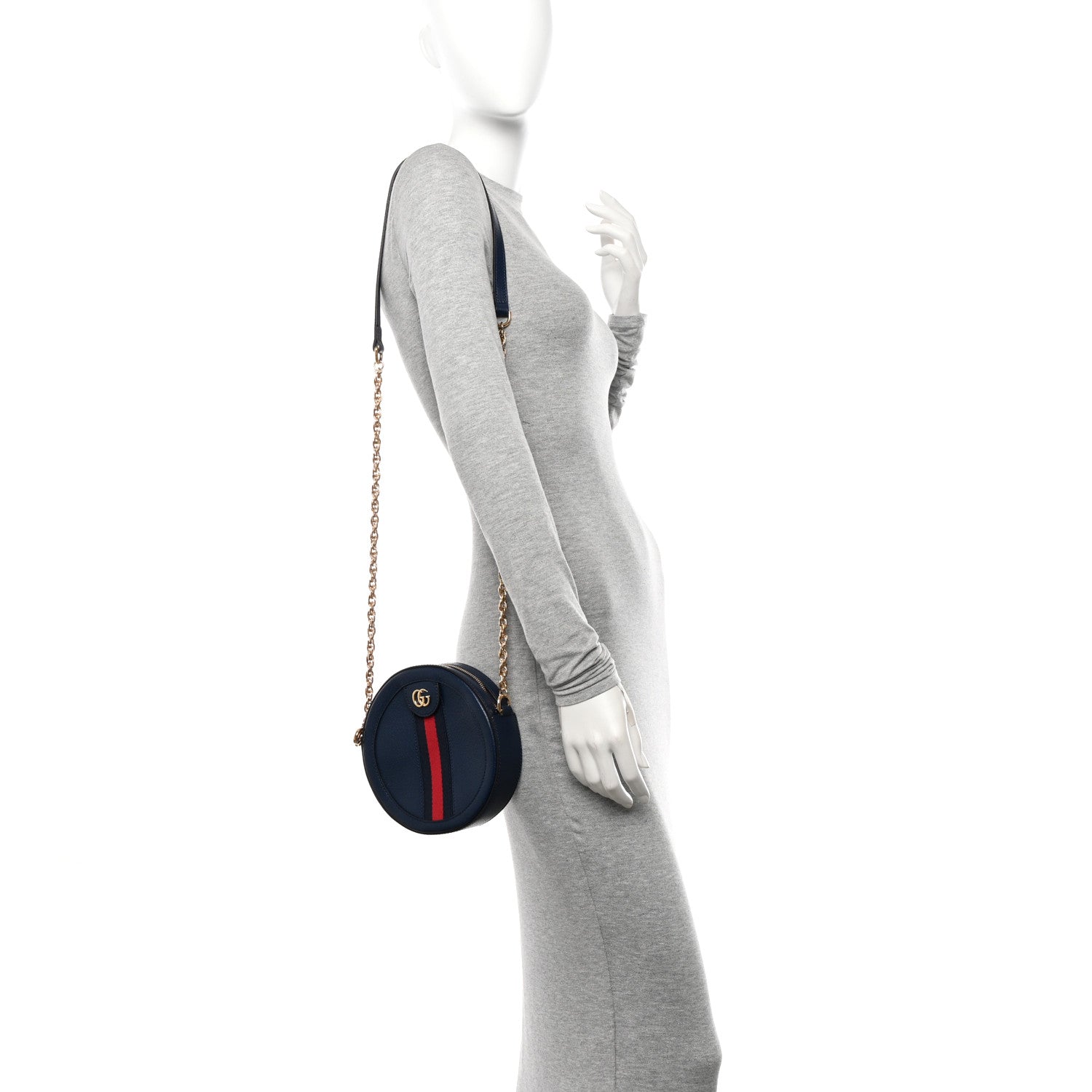Gucci Soft Textured Calfskin Web Mini Ophidia Round Shoulder Bag Blue Agata 2 of 11