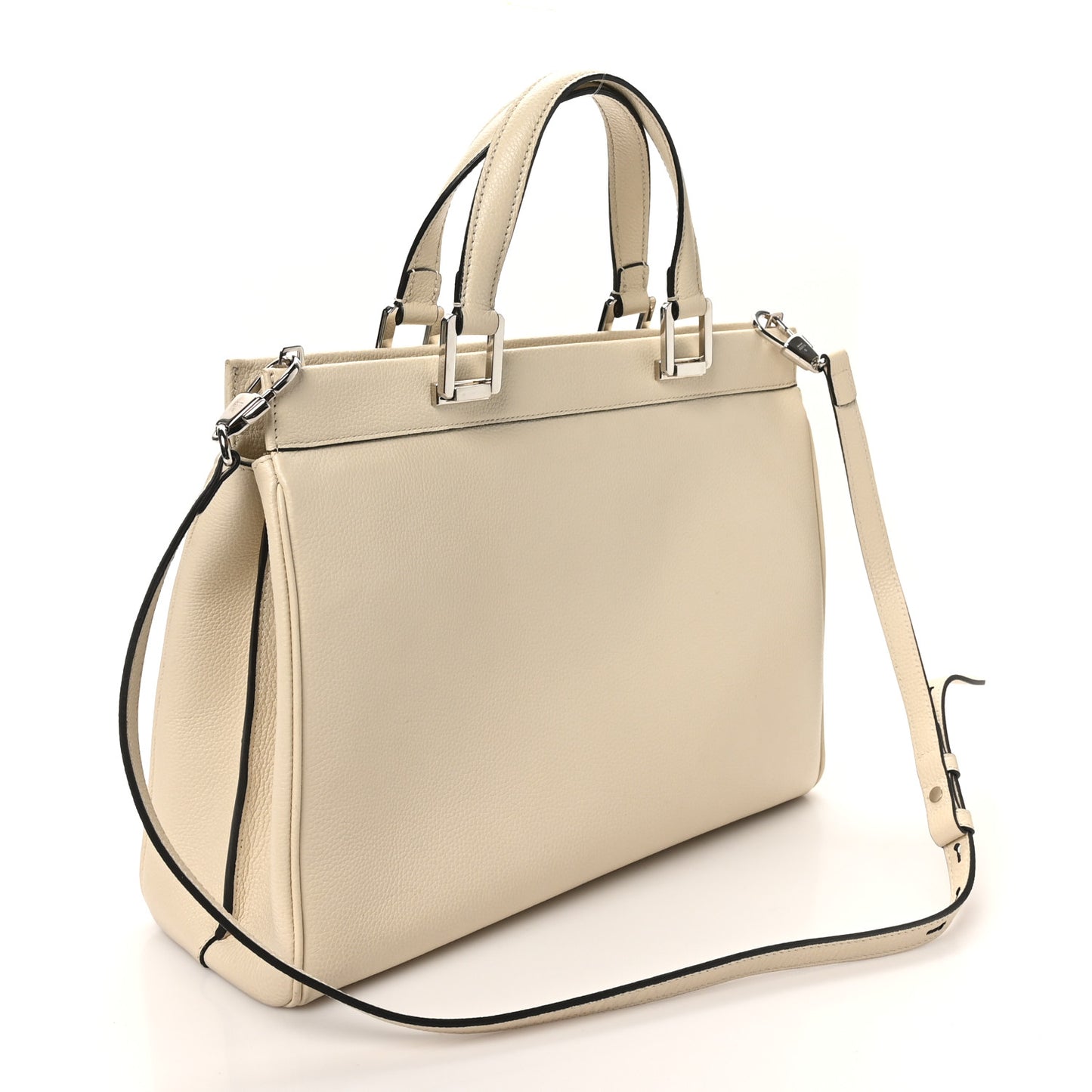 Grainy Calfskin Medium Zumi Top Handle Bag Mystic White