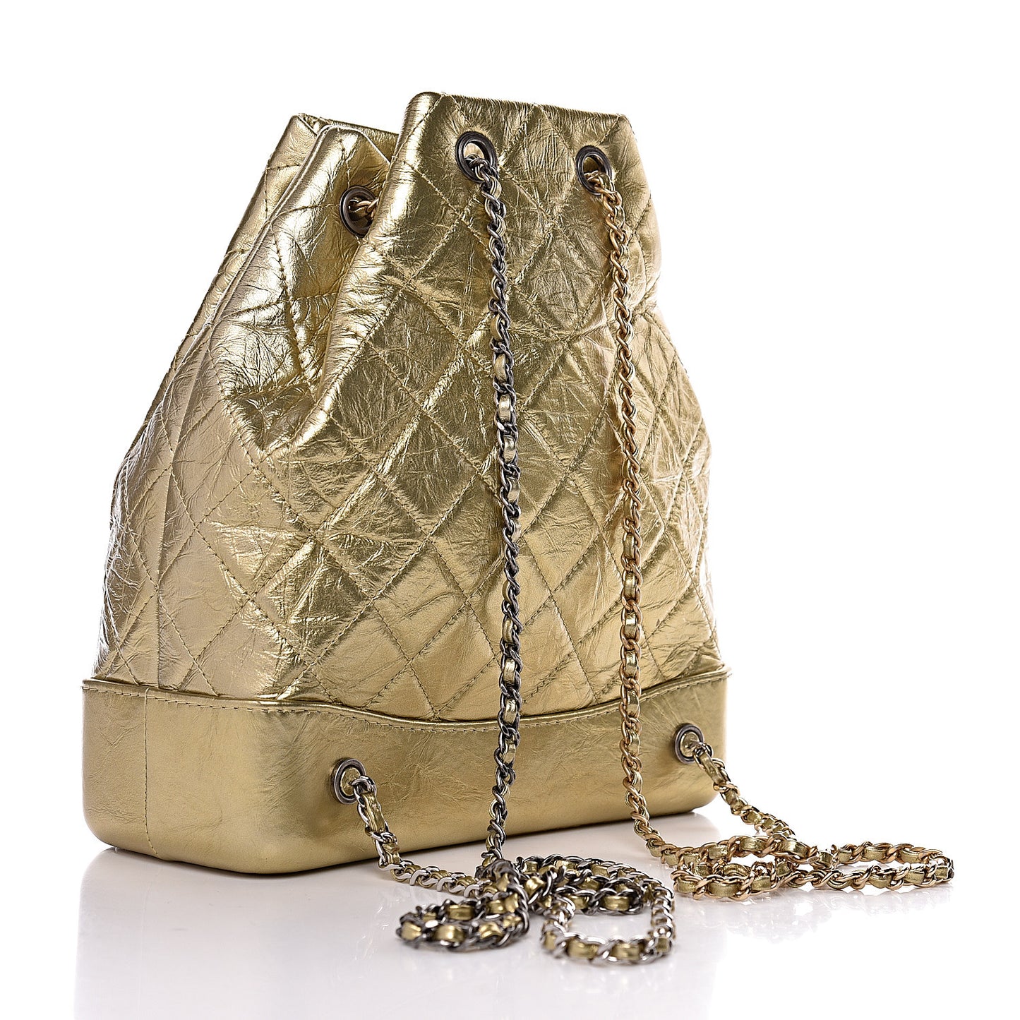 Metallic Aged Calfskin Quilted Gabrielle Backpack Gold