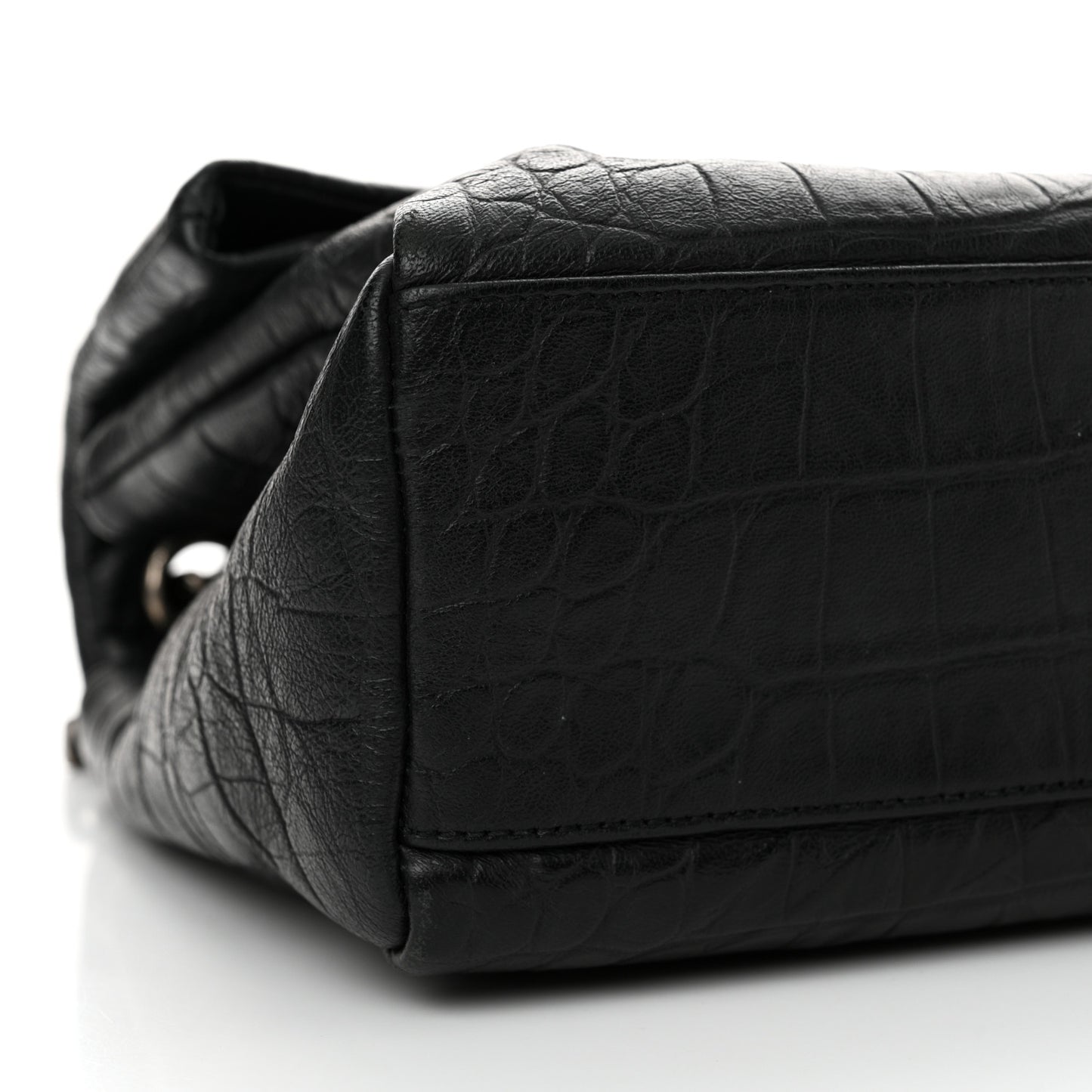 Calfskin Crocodile Embossed Medium West Hollywood Monogram Fold-Over Black