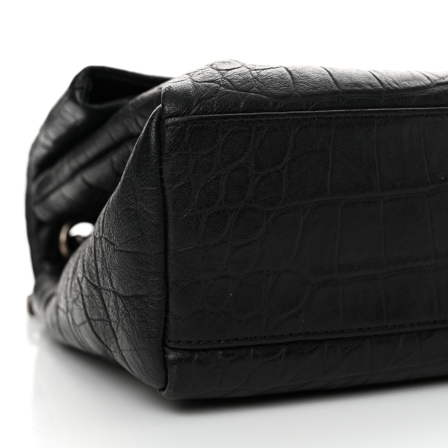 Saint Laurent Calfskin Crocodile Embossed Medium West Hollywood Monogram Fold-Over Black 9 of 13
