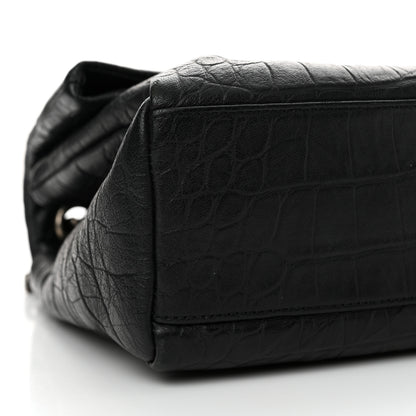 Saint Laurent Calfskin Crocodile Embossed Medium West Hollywood Monogram Fold-Over Black 9 of 13