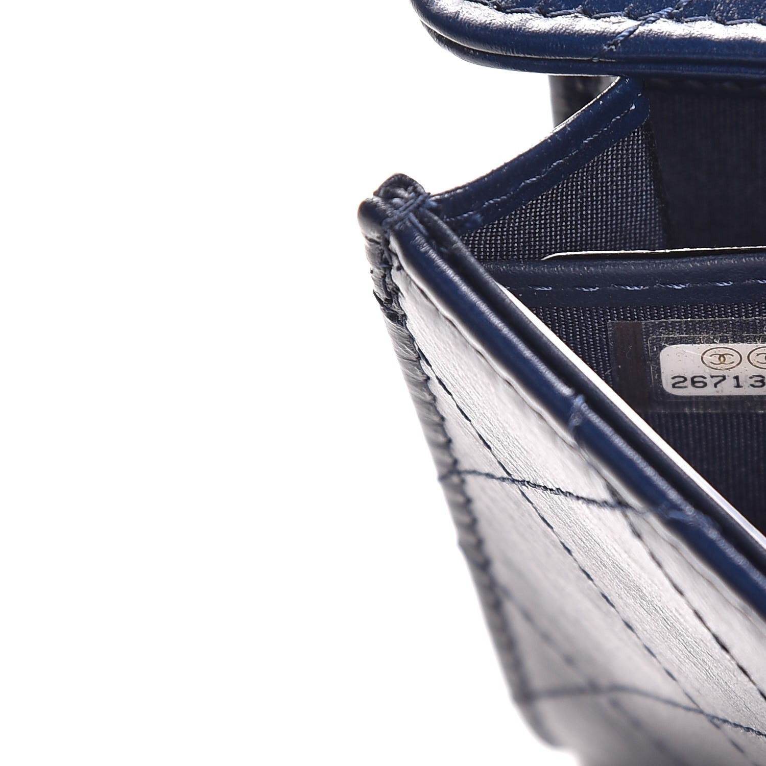 Chanel Goatskin Stitched Golden CC Flap Wallet Navy 8 of 9