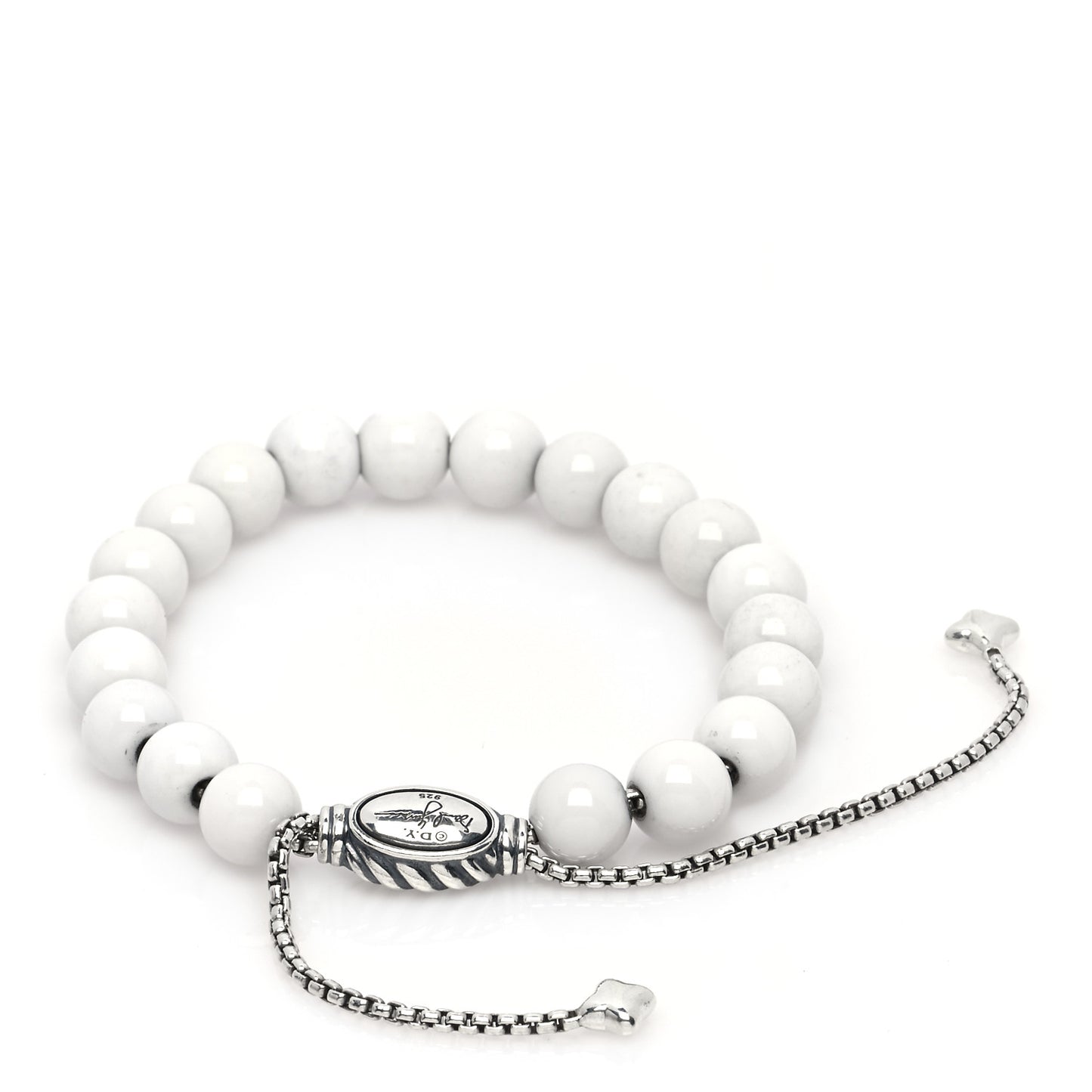 Sterling Silver White Agate 8mm Spiritual Beads Adjustable Bracelet