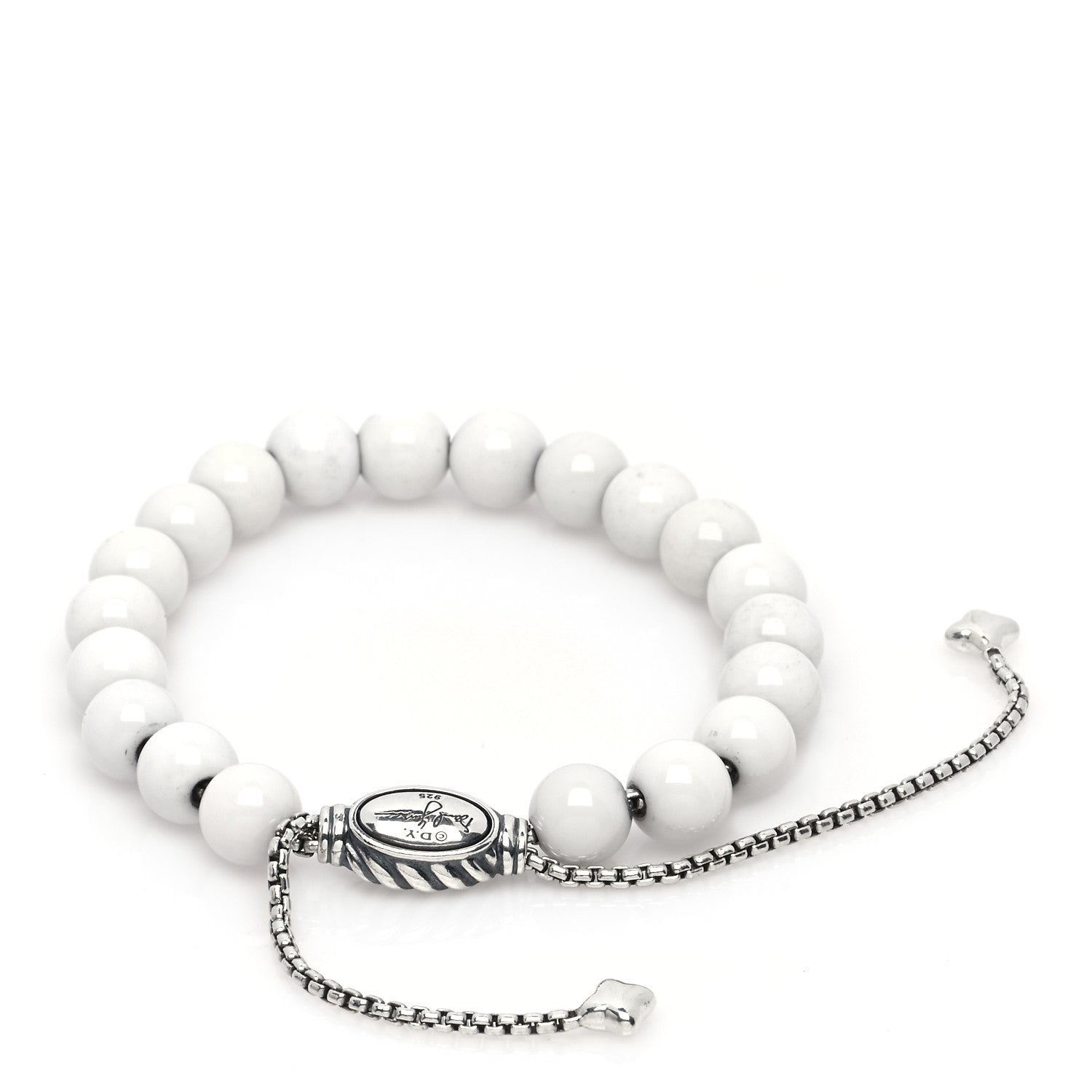 David Yurman Sterling Silver White Agate 8mm Spiritual Beads Adjustable Bracelet 3 of 4