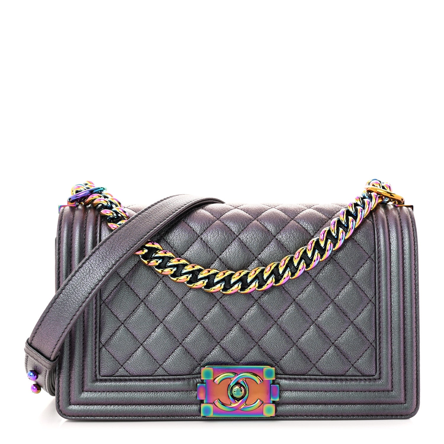 Chanel Iridescent Goatskin Quilted Medium Boy Flap Purple 1 of 11