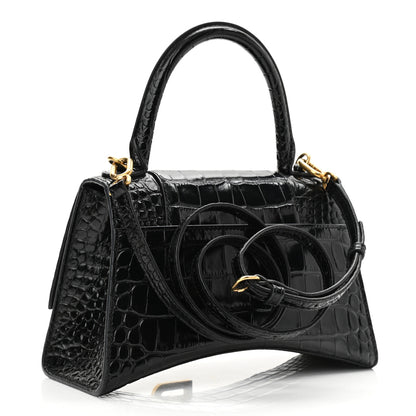Balenciaga Shiny Calfskin Crocodile Embossed Small Hourglass Top Handle Bag Black 3 of 12