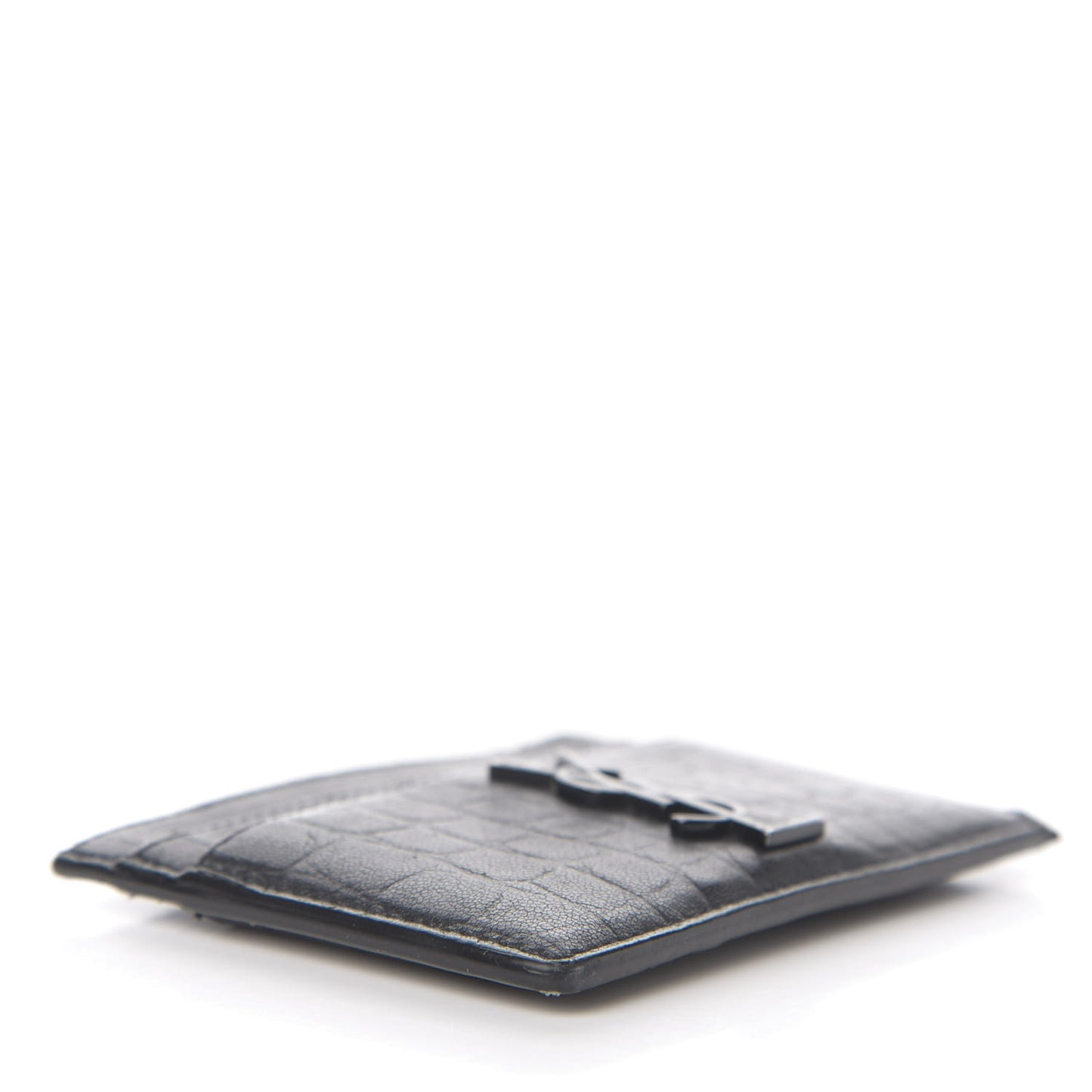 Calfskin Crocodile Embossed Monogram Credit Card Case Black