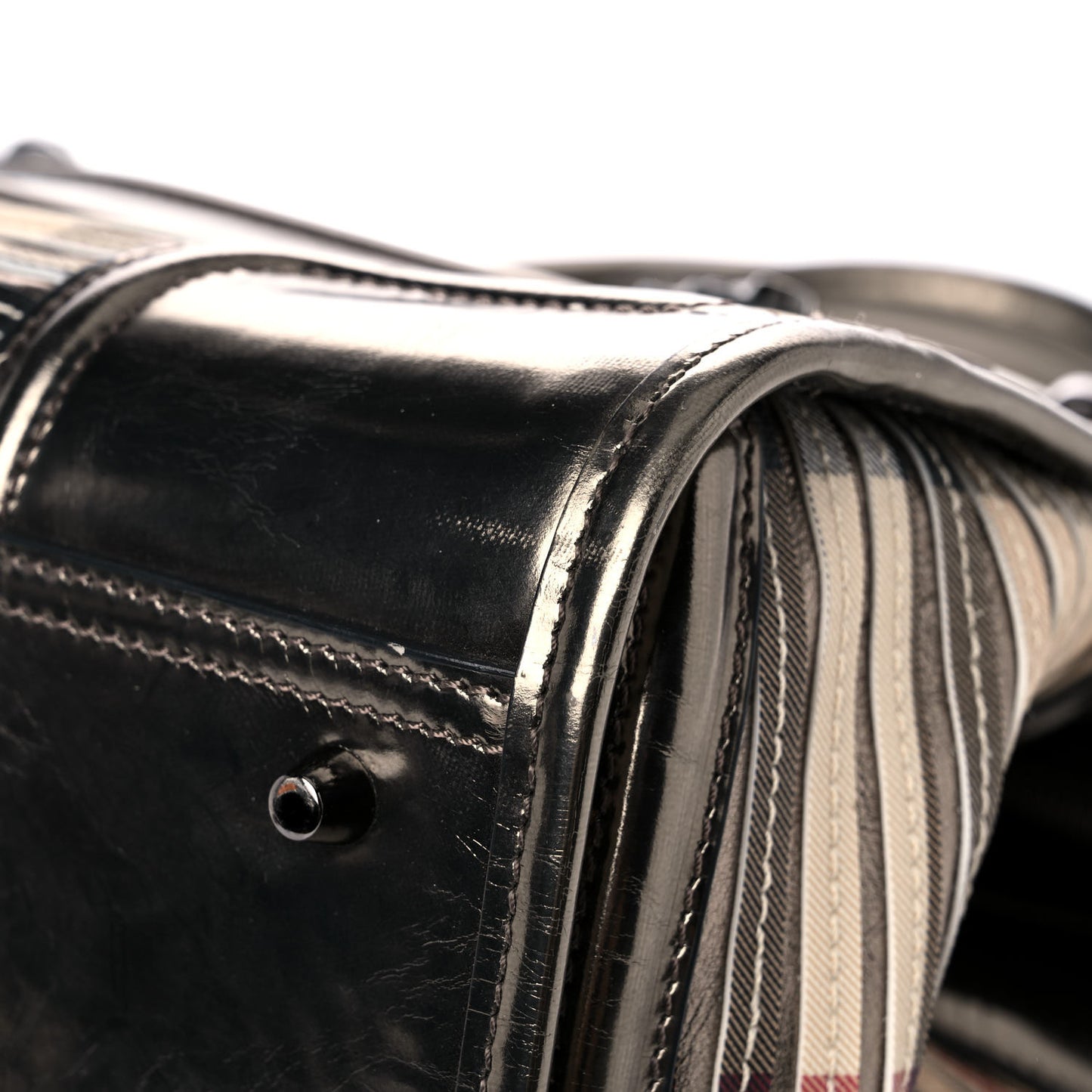 Metallic Patent House Check Sliced Large Manor Tote Pewter