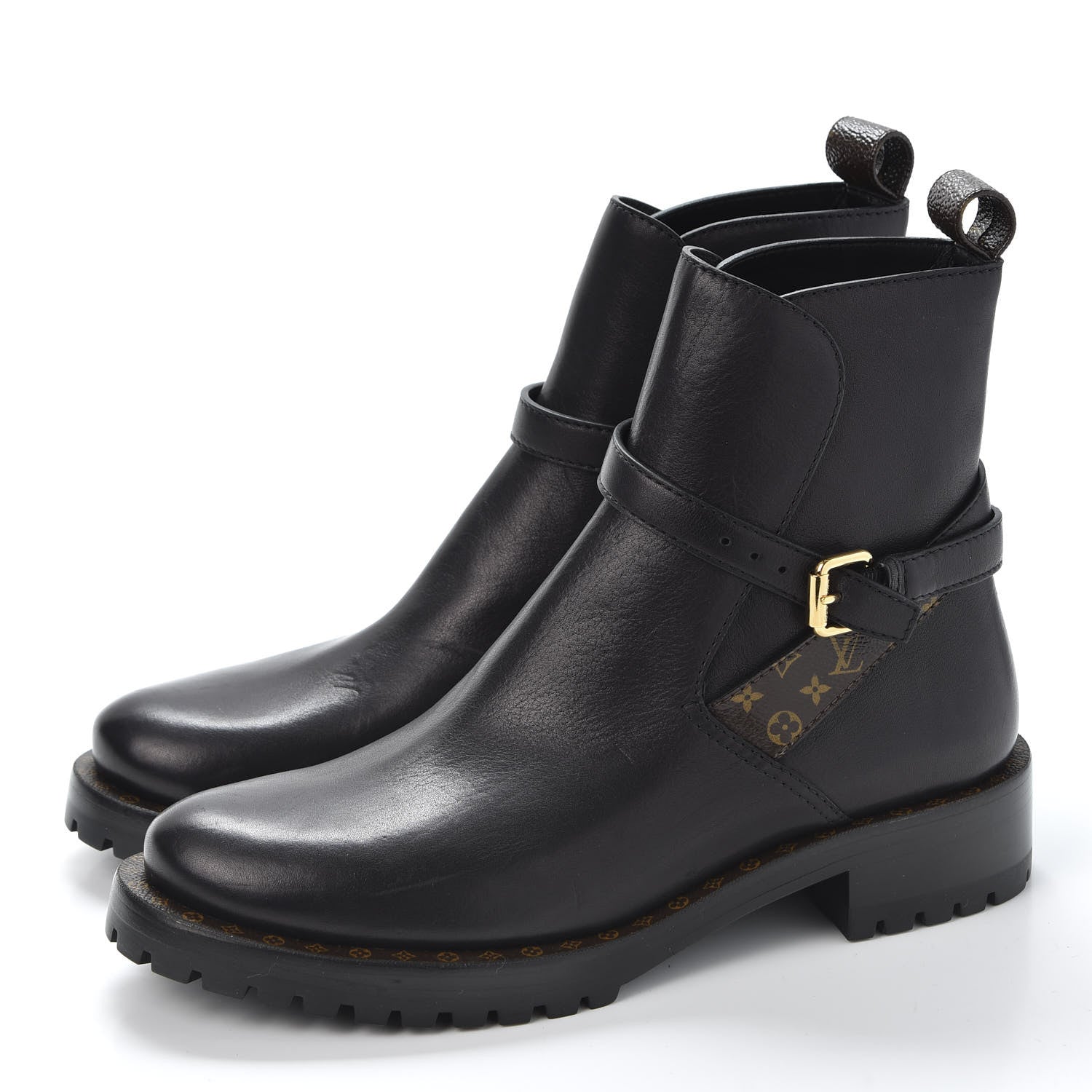 Louis Vuitton Calfskin Monogram Flat Boots 37.5 Black 3 of 9