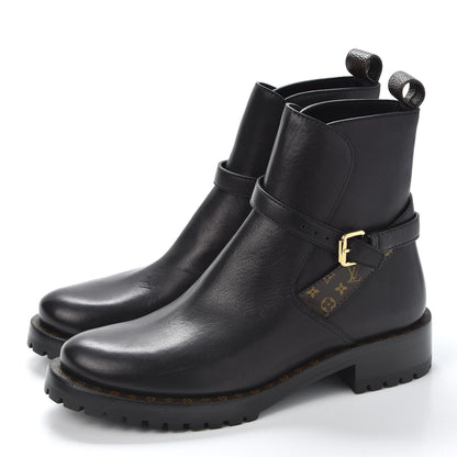 Louis Vuitton Calfskin Monogram Flat Boots 37.5 Black 3 of 9