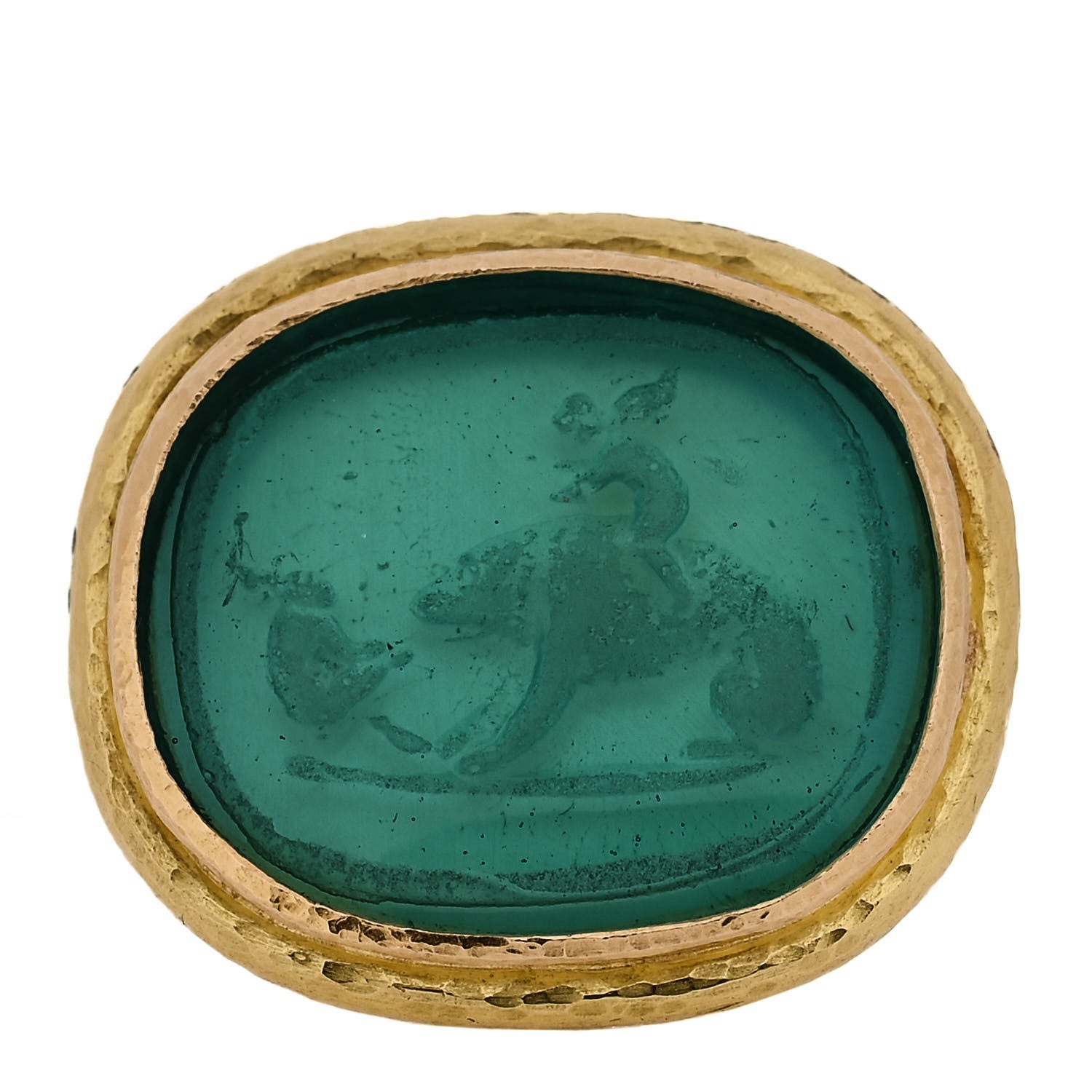 Elizabeth Locke 19K Yellow Gold Venetian Glass Intaglio Cupid Riding Bear Ring 53 6.5 Blue 1 of 6