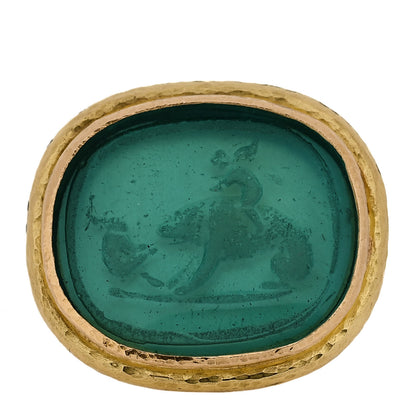 Elizabeth Locke 19K Yellow Gold Venetian Glass Intaglio Cupid Riding Bear Ring 53 6.5 Blue 1 of 6
