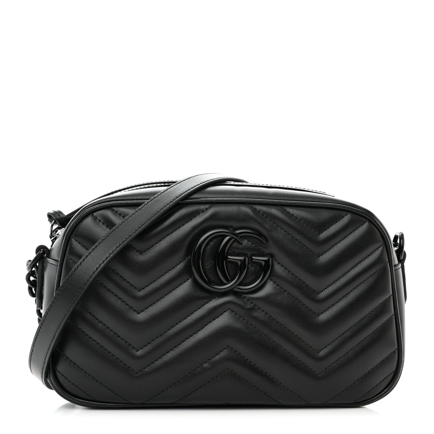 Calfskin Matelasse Monochrome Small GG Marmont Chain Shoulder Bag Black