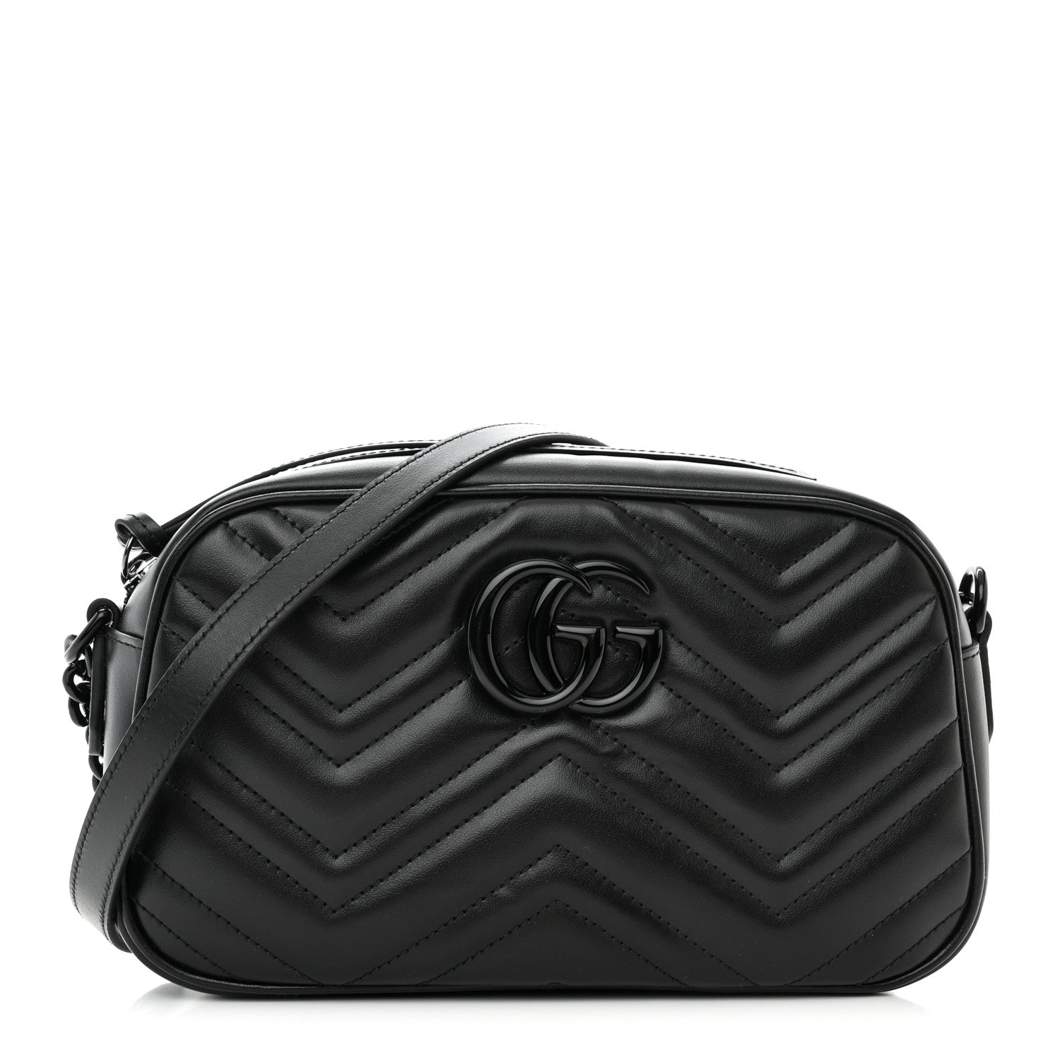 Gucci Calfskin Matelasse Monochrome Small GG Marmont Chain Shoulder Bag Black 1 of 11