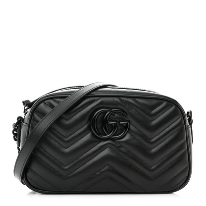Gucci Calfskin Matelasse Monochrome Small GG Marmont Chain Shoulder Bag Black 1 of 11
