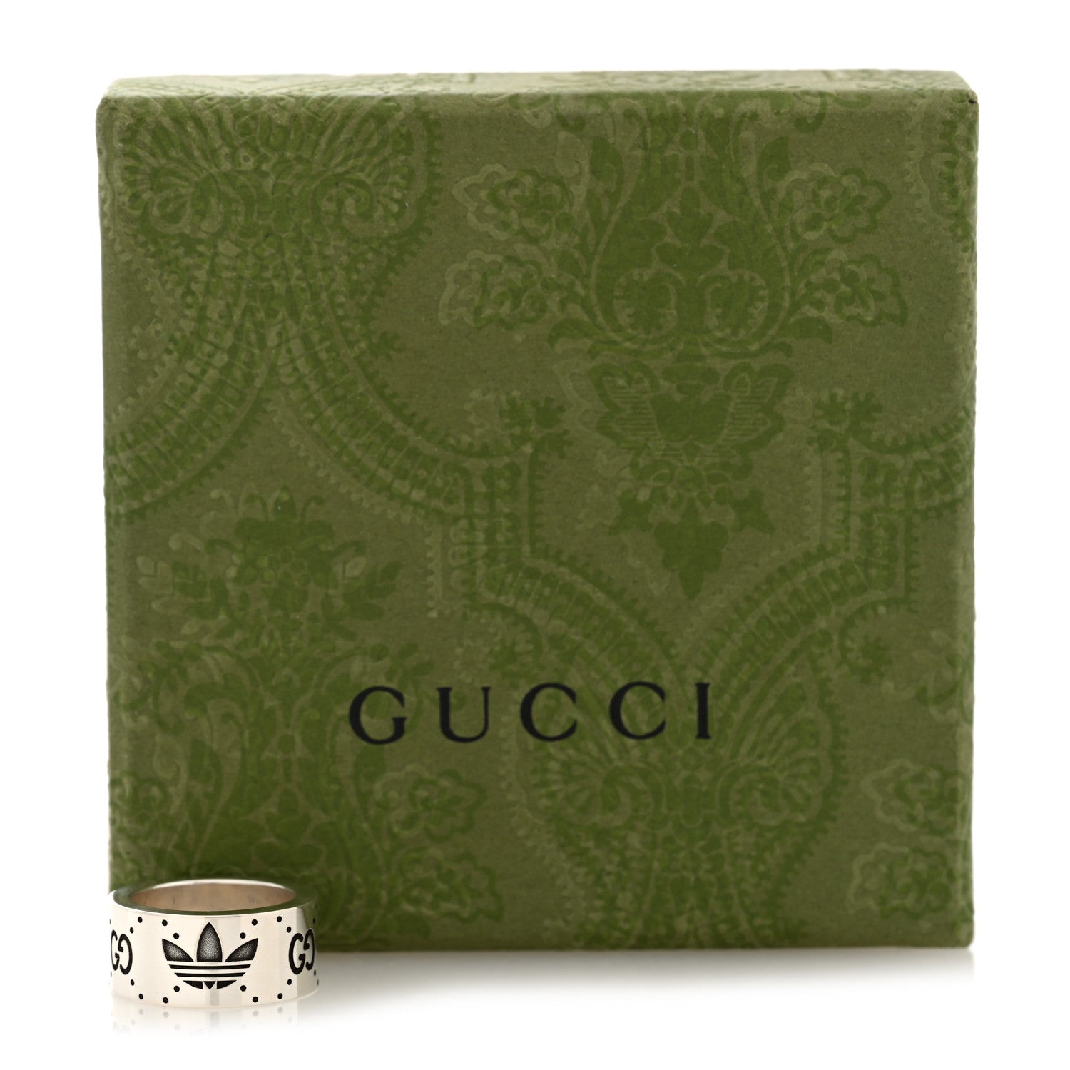 Gucci X ADIDAS Sterling Silver Wide Trefoil GG Monogram Band Ring 49 4.75 5 of 5