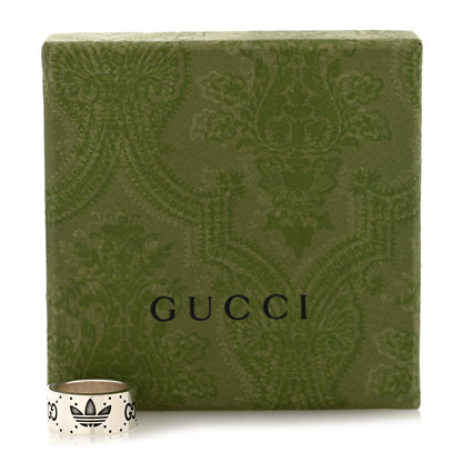 Gucci X ADIDAS Sterling Silver Wide Trefoil GG Monogram Band Ring 49 4.75 5 of 5