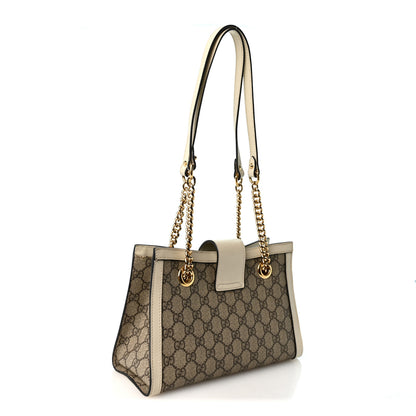 Gucci GG Supreme Monogram Moon Calfskin Small Padlock Tote Beige Ebony Mystic White 3 of 10