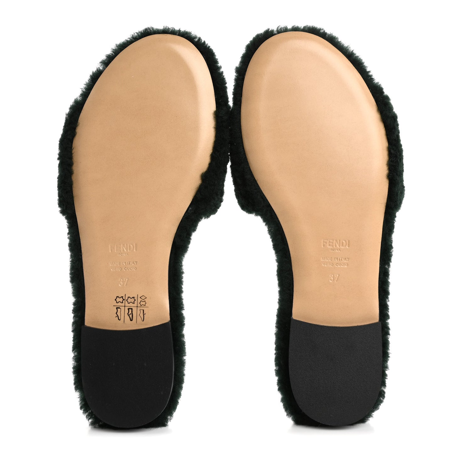 Shearling FF Baguette Slide Sandals 37 Salvia