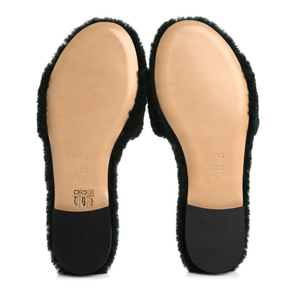 Fendi Shearling FF Baguette Slide Sandals 37 Salvia 6 of 8