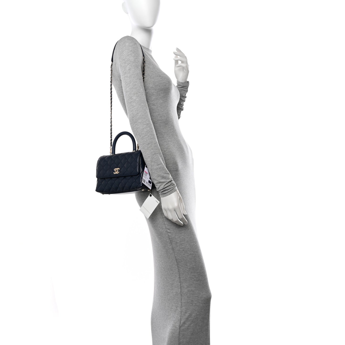 Caviar Quilted Lizard Embossed Mini Coco Handle Flap Navy Blue