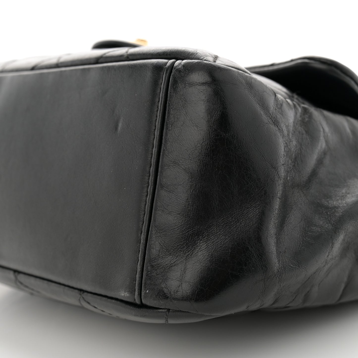 Glazed Calfskin Quilted Medium Gold Bar Top Handle Flap Black