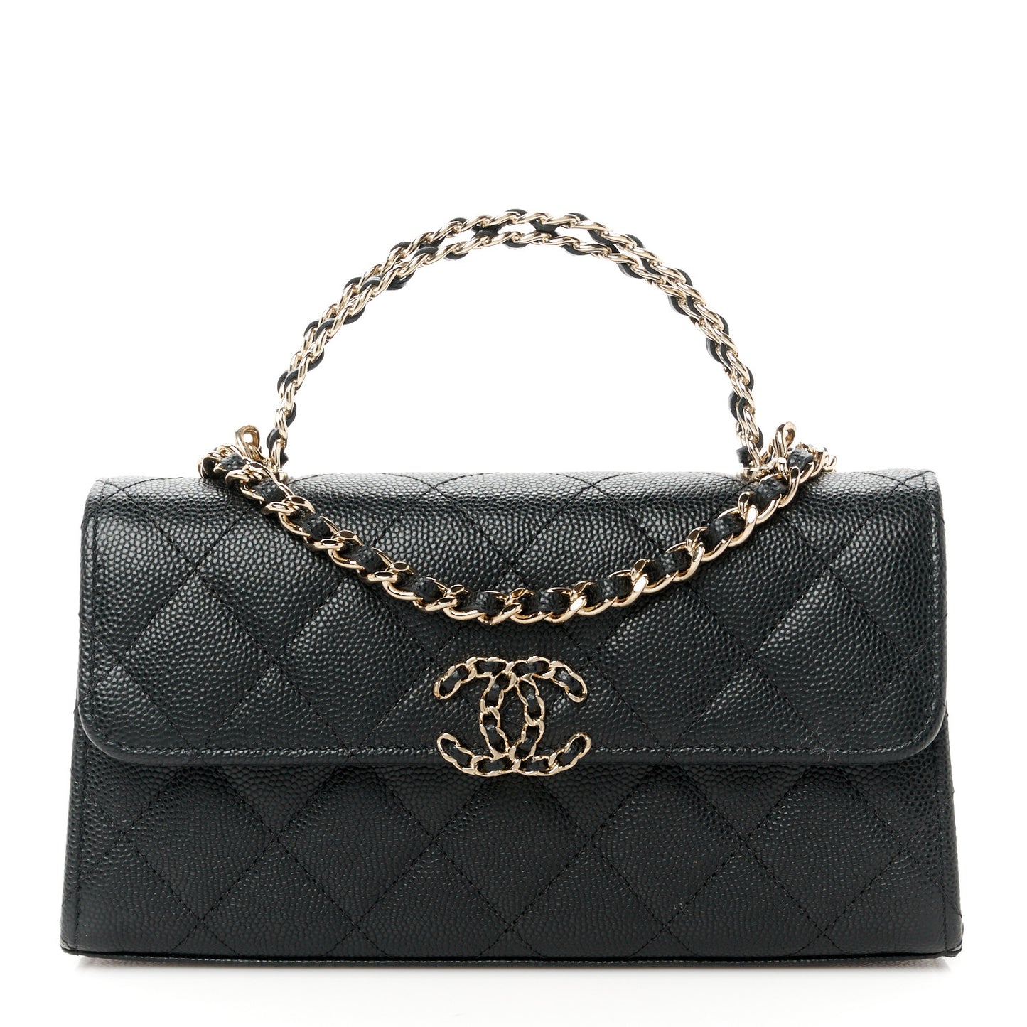 Caviar Quilted Chain Match Top Handle Phone Holder With Chain Black