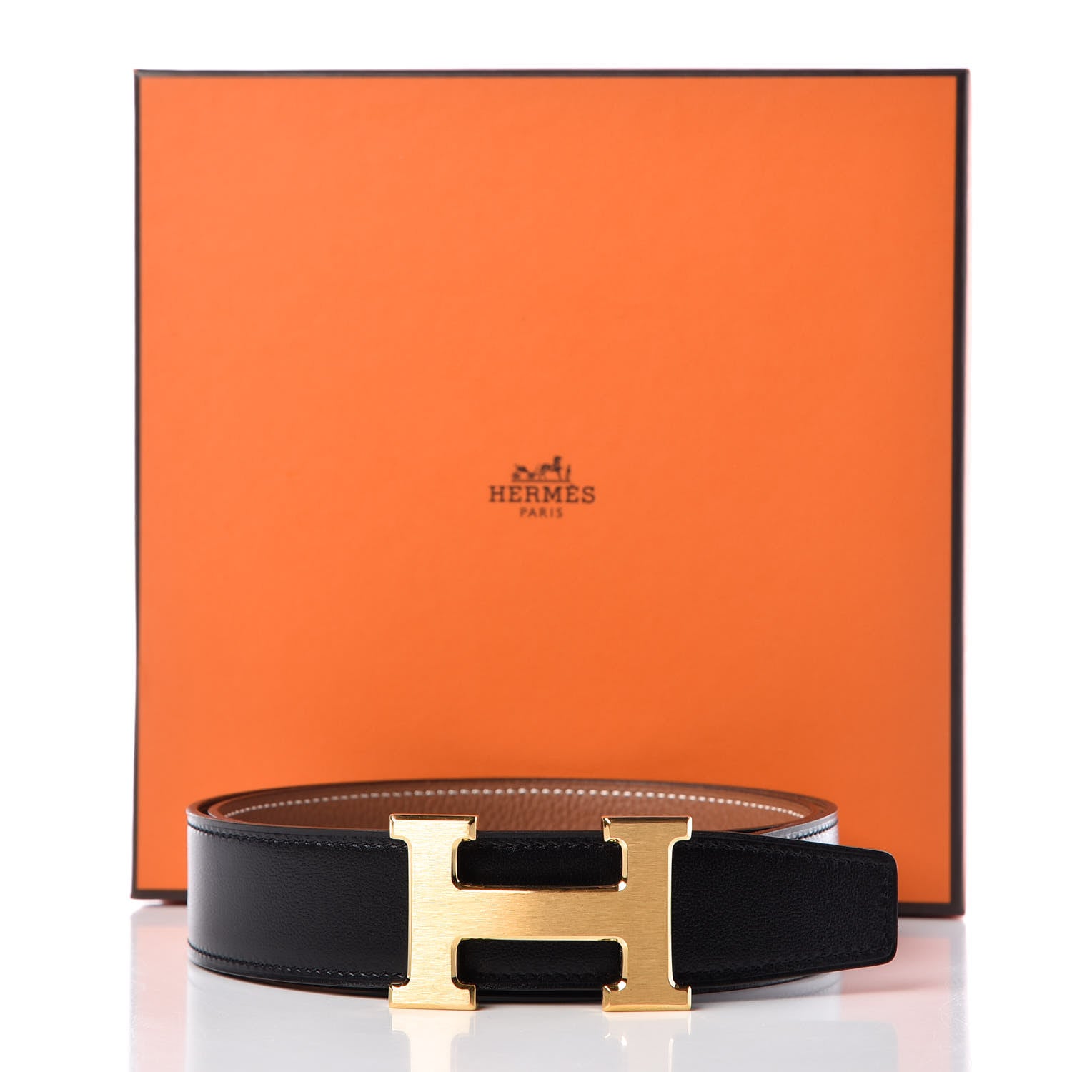 Hermes Box Togo 32mm H Belt 80 Black Gold 7 of 7