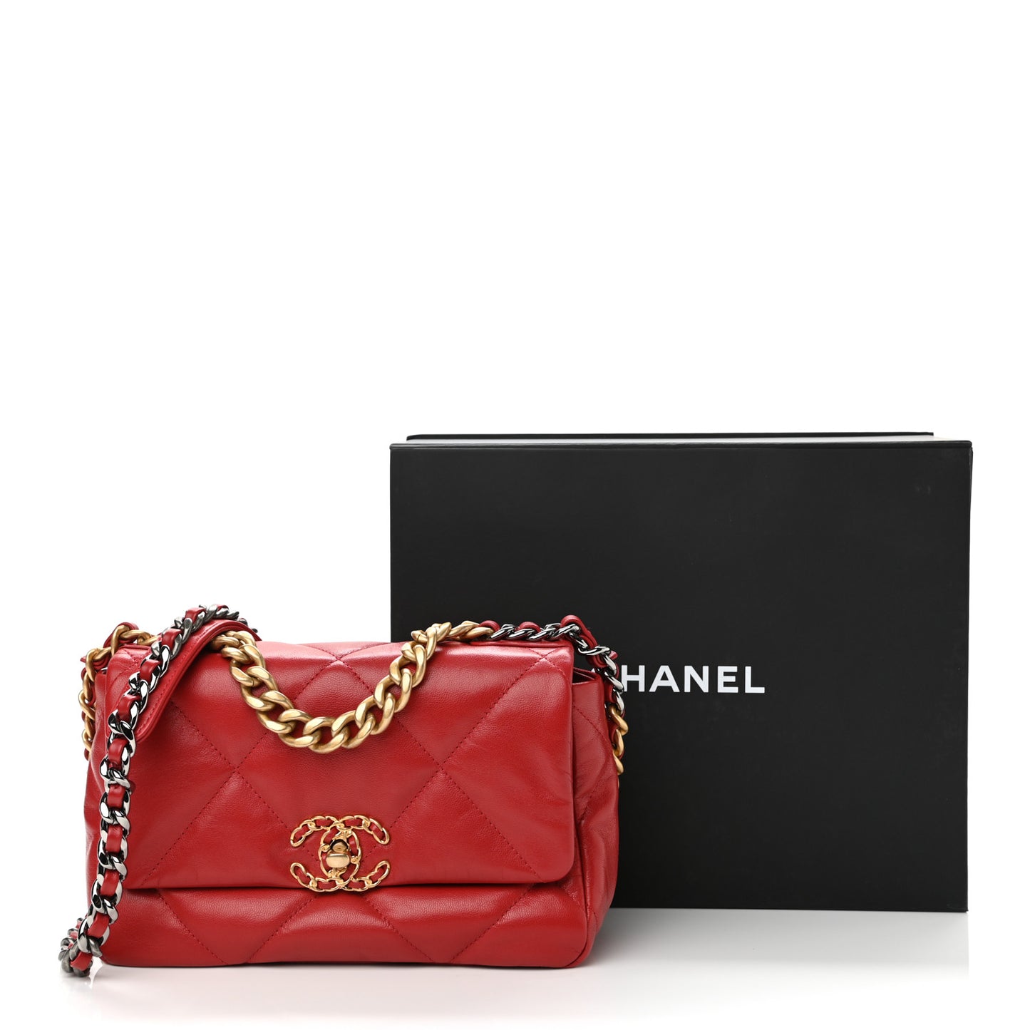 Lambskin Quilted Medium Chanel 19 Flap Red