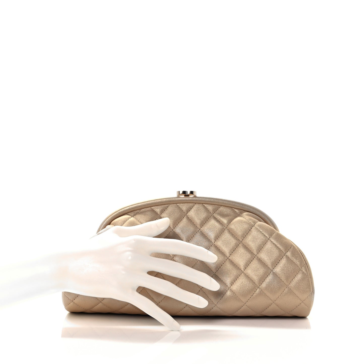 Metallic Lambskin Quilted Timeless Clutch Gold