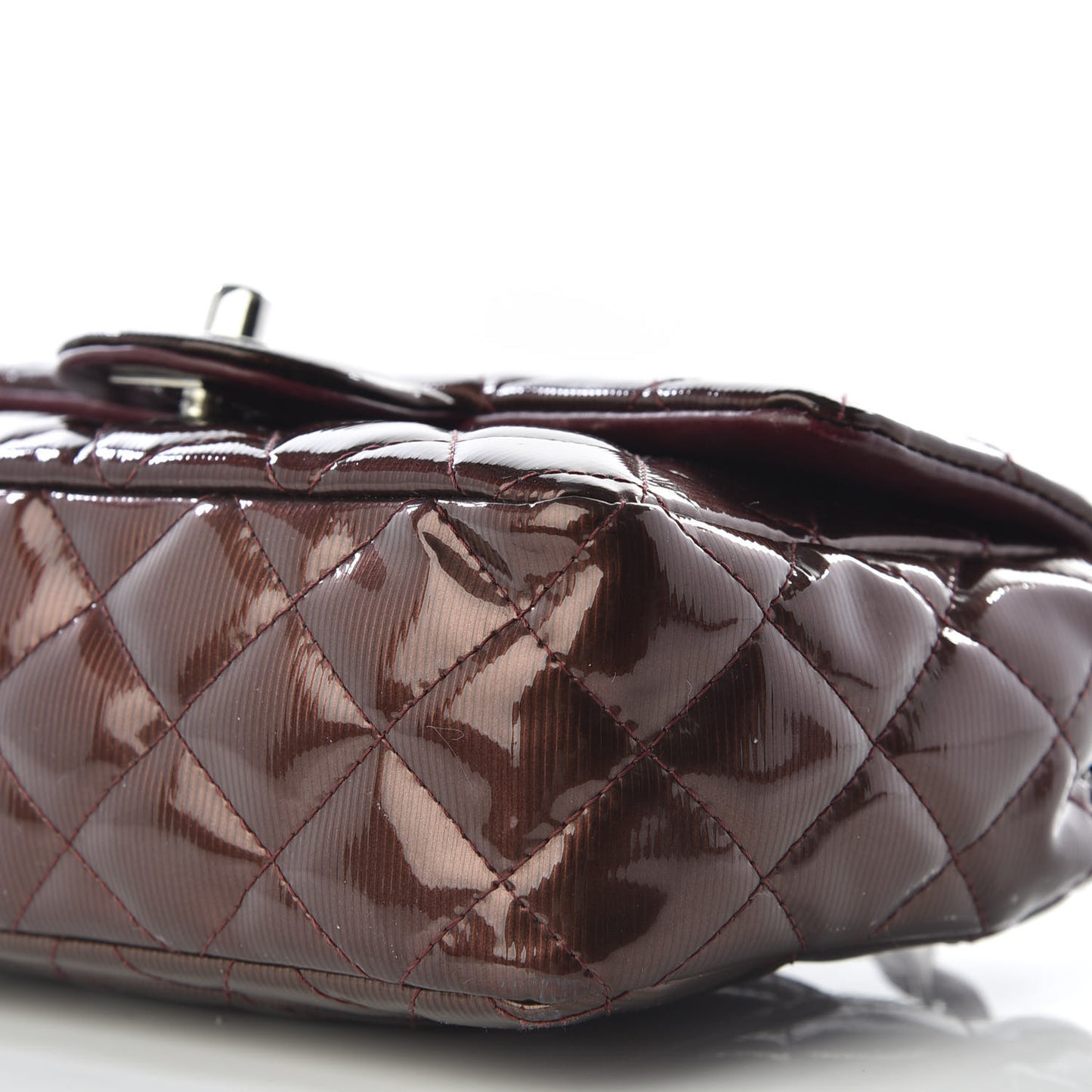 Striated Patent Quilted Mini Rectangular Flap Burgundy