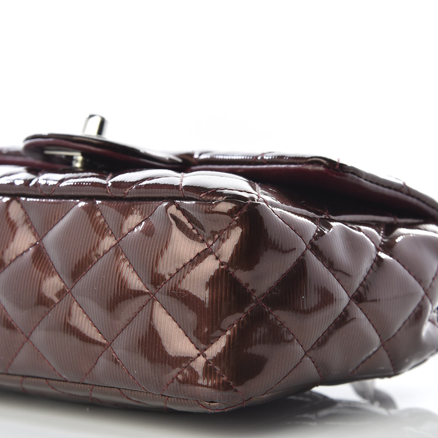 Chanel Striated Patent Quilted Mini Rectangular Flap Burgundy 6 of 9