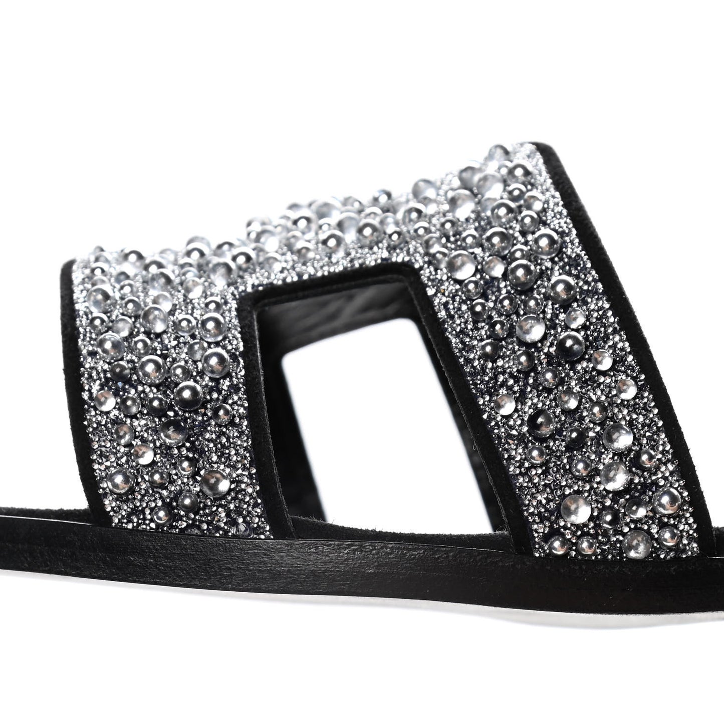 Velvet Goatskin Crystal Beads Oran Sandals 38 Gris Argente Black